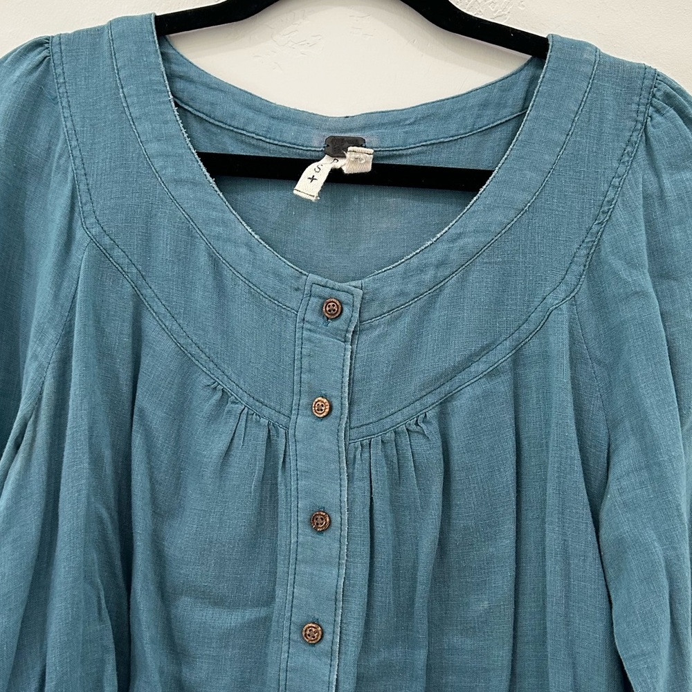 PAIR of We the Free Linen Peasant Tops, Ivory and Teal, Sizes S and M - Picture 12 of 13